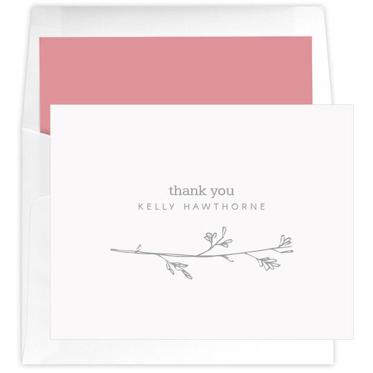 Sketched Branch Thank You Folded Note Cards - Raised Ink
